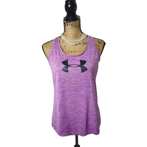 Under Armour Womens Racerback S Purple Heathered Tank Top Workout Run HeatGear - Picture 1 of 5